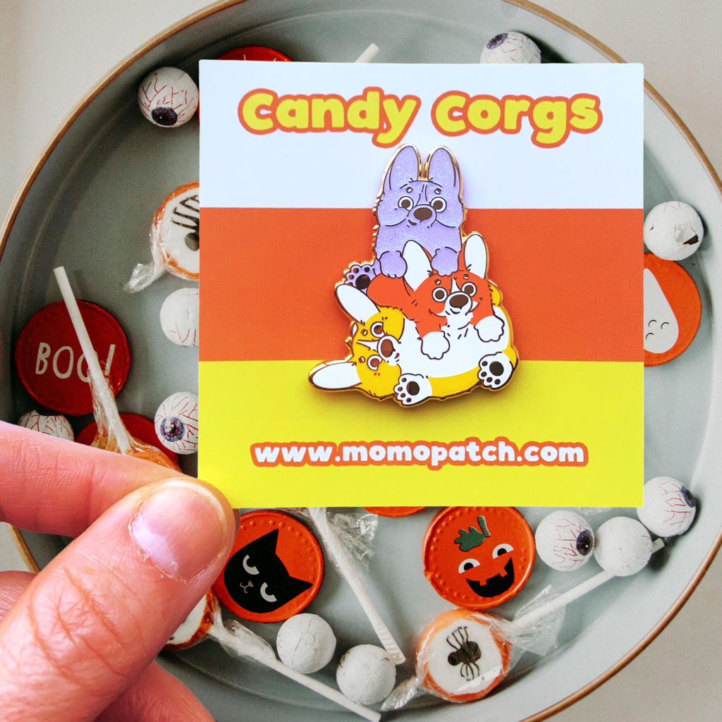 Candy Corgs Candy Corn Halloween Hard Enamel Pins - Momo Patch