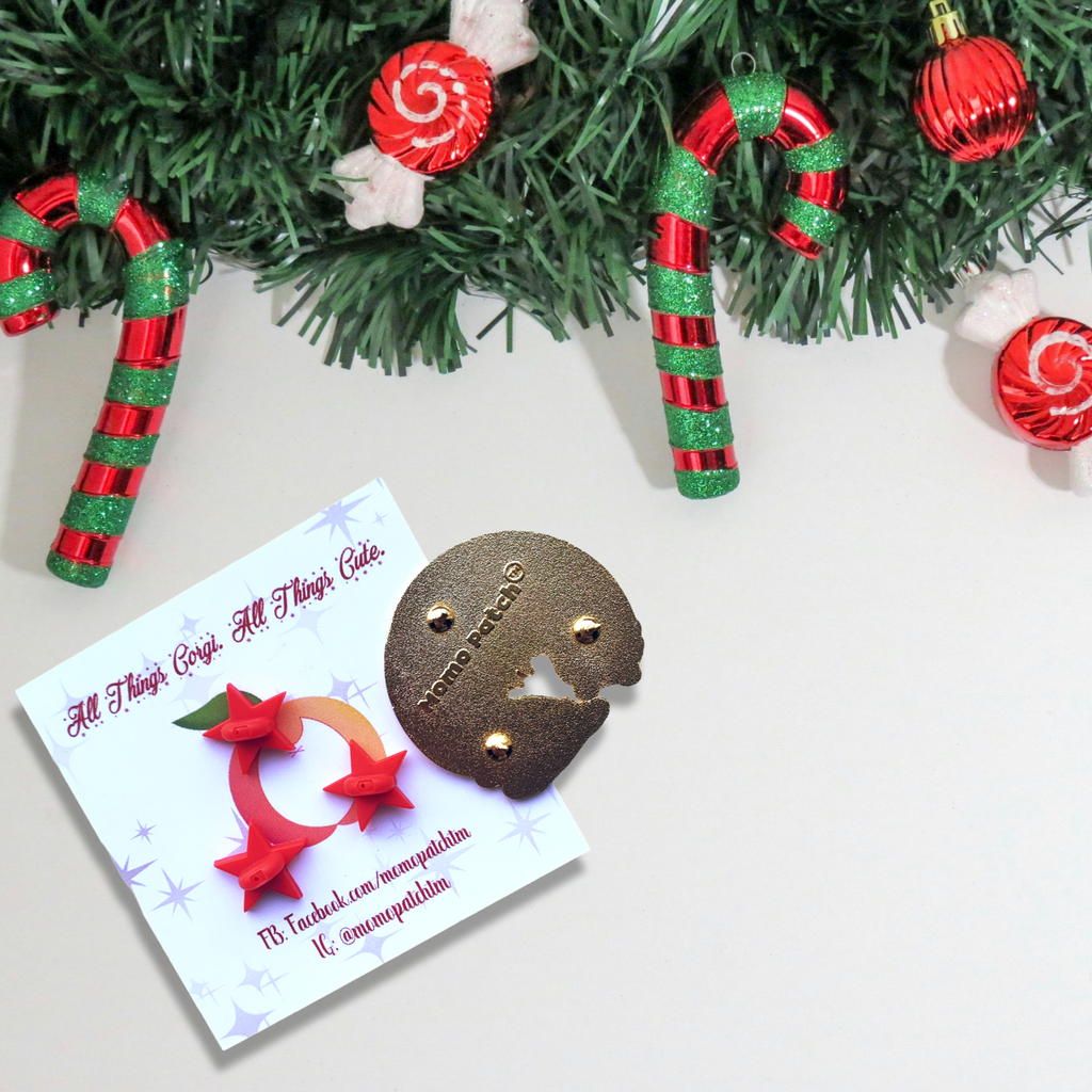 Merry Sniffmas Corgi Wreath Hard Enamel Pins - Momo Patch