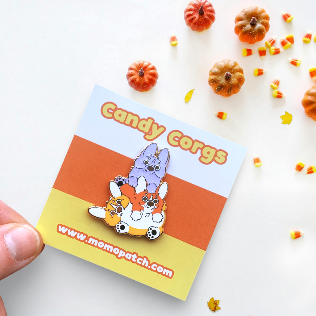 Candy Corgs Candy Corn Halloween Hard Enamel Pins - Momo Patch