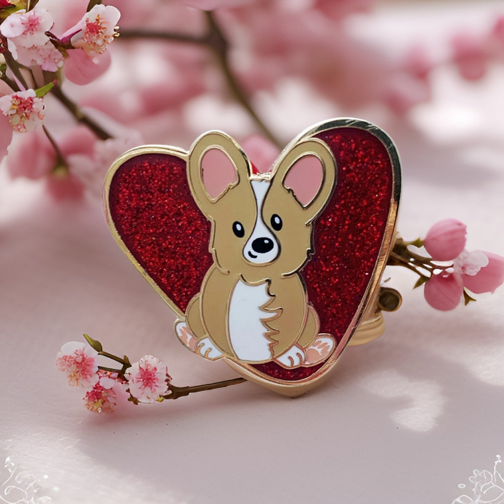 Puppy Love Corgi Hard Enamel Pin - Momo Patch