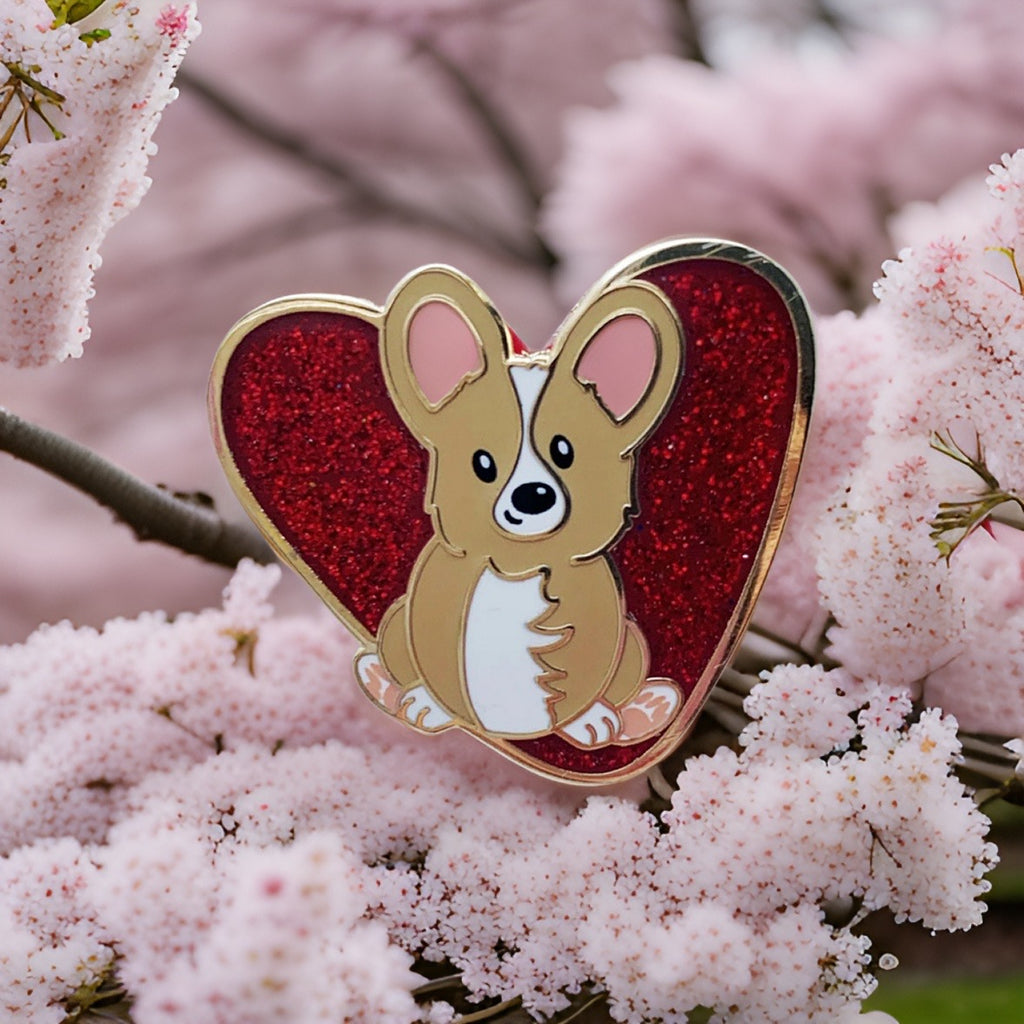 Puppy Love Corgi Hard Enamel Pin - Momo Patch