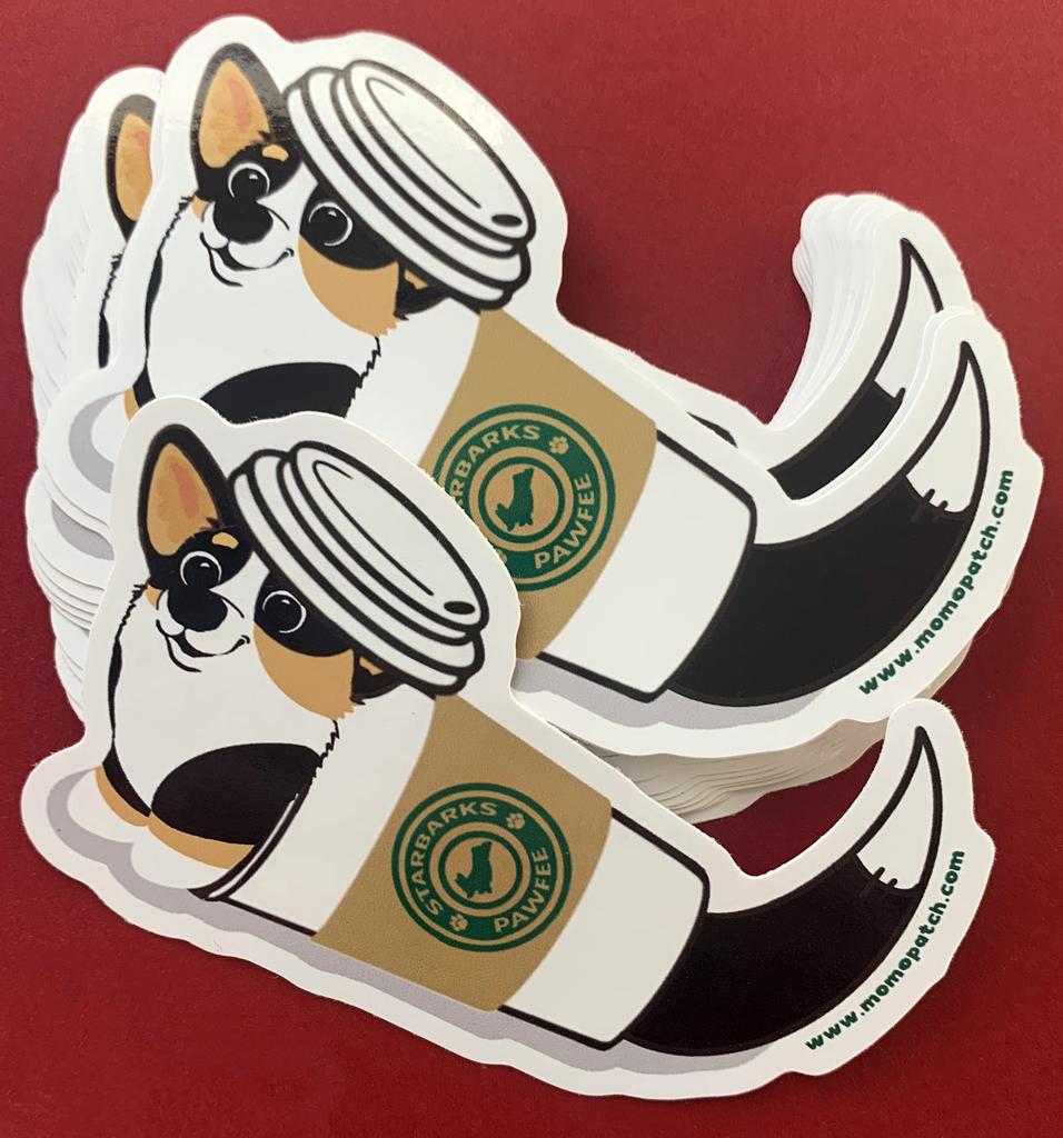 Starbarks Pawfee Coffee TRI Corgi Die Cut Vinyl Glossy Sticker - Momo Patch