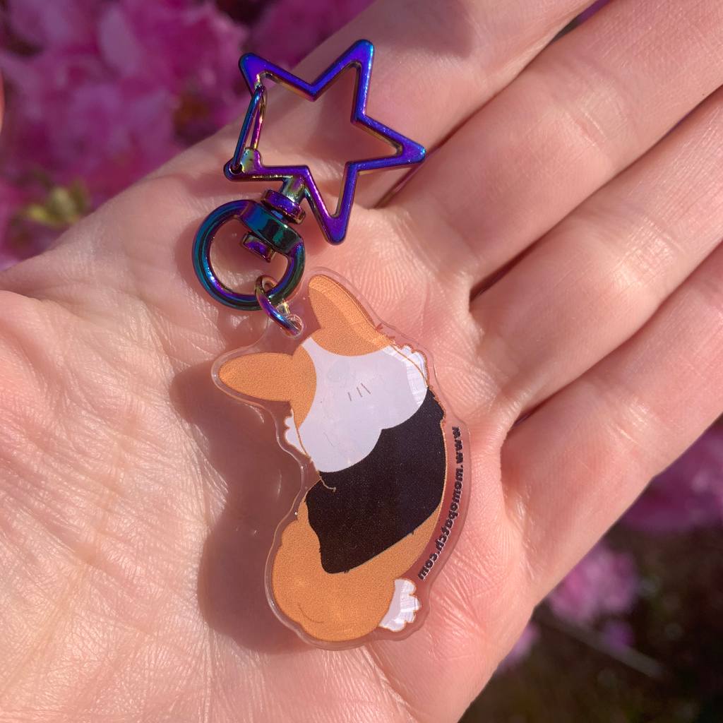 Bottoms Up Double Acrylic Pembroke Welsh Corgi Glitter Resin Dome Keychains - Momo Patch
