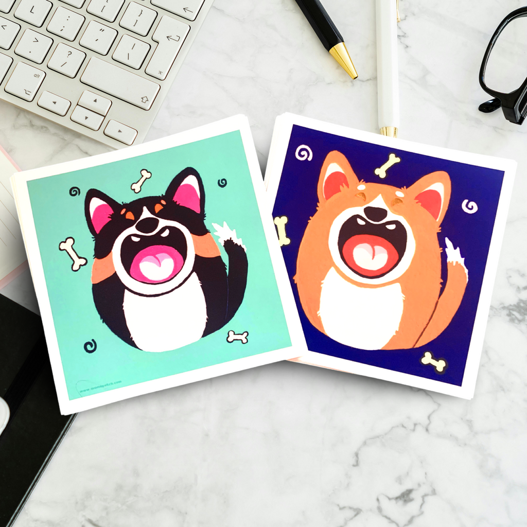 Prints of Original Acrylic Paintings on Canvas Cardigan Corgi 'Happy' and 'BOOP!' 5" x 5" - Momo Patch