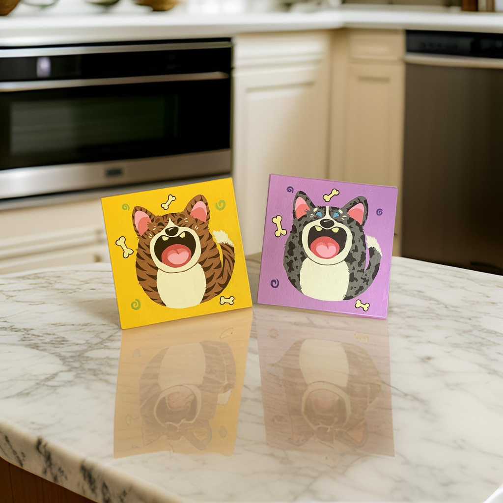 Original Acrylic Paintings on Canvas Cardigan Corgi 'Happy' Blue Merle or Brindle 5 x 5" - Momo Patch