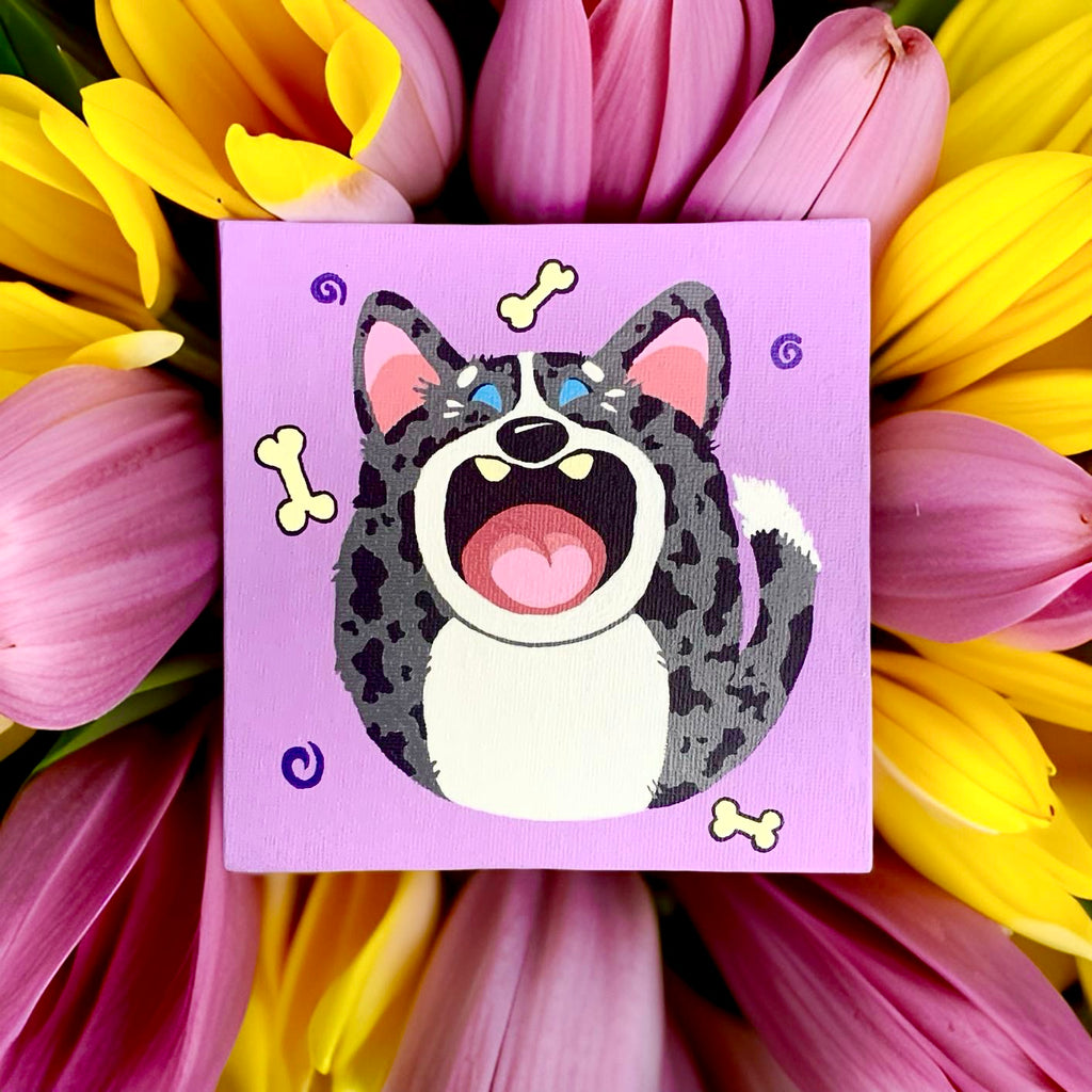 Original Acrylic Paintings on Canvas Cardigan Corgi 'Happy' Blue Merle or Brindle 5 x 5" - Momo Patch