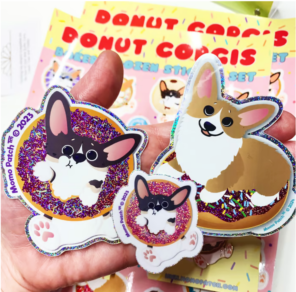 Donut Pembroke Welsh Corgi Pixie Dust Vinyl Stickers - Momo Patch