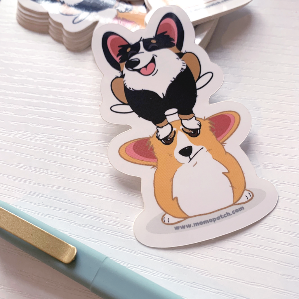 Cardigan or Pembroke Corgi Leap Year 2024 Die Cut Vinyl Glossy Sticker - Momo Patch