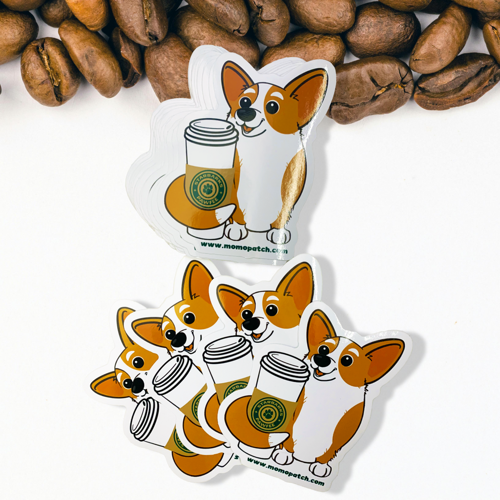 Starbarks Pawfee Coffee Corgi Die Cut Vinyl Glossy Sticker - Momo Patch