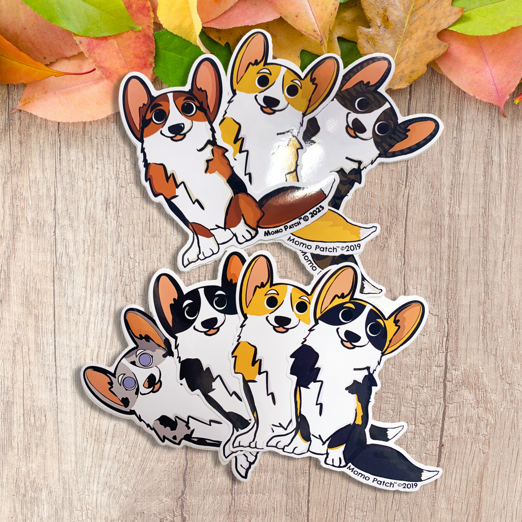 Cardigan Corgi and Undocked Pembroke Corgi Vinyl Stickers - Momo Patch