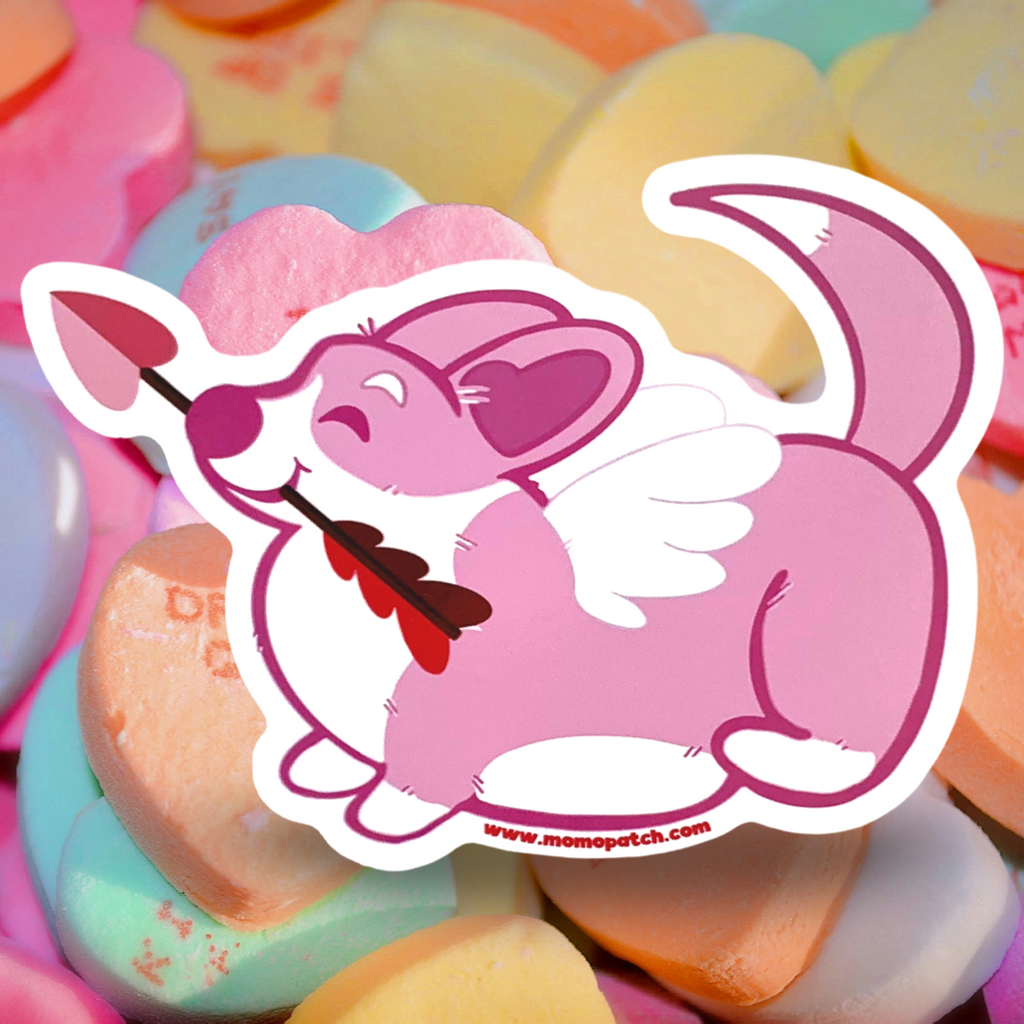 Corgentine Valentine Corgi Vinyl Sticker Set 3 Pack Cupid Corgi Corpid 4 Inches Long - Momo Patch