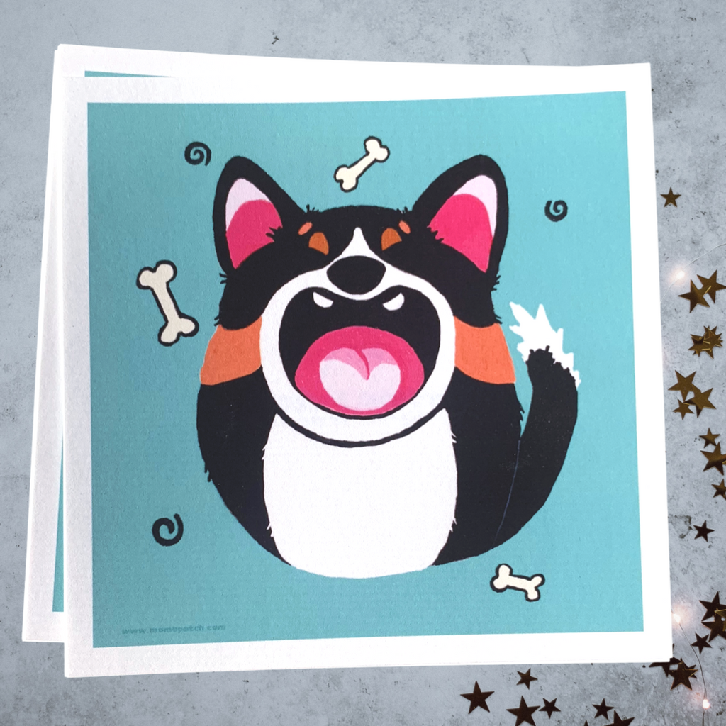 Prints of Original Acrylic Paintings on Canvas Cardigan Corgi 'Happy' and 'BOOP!' 5" x 5" - Momo Patch