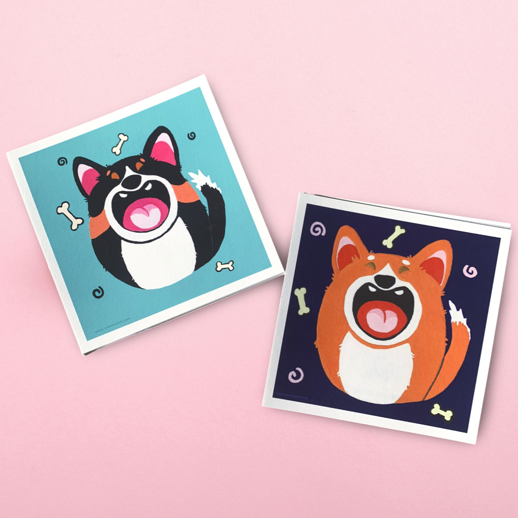 Prints of Original Acrylic Paintings on Canvas Cardigan Corgi 'Happy' and 'BOOP!' 5" x 5" - Momo Patch
