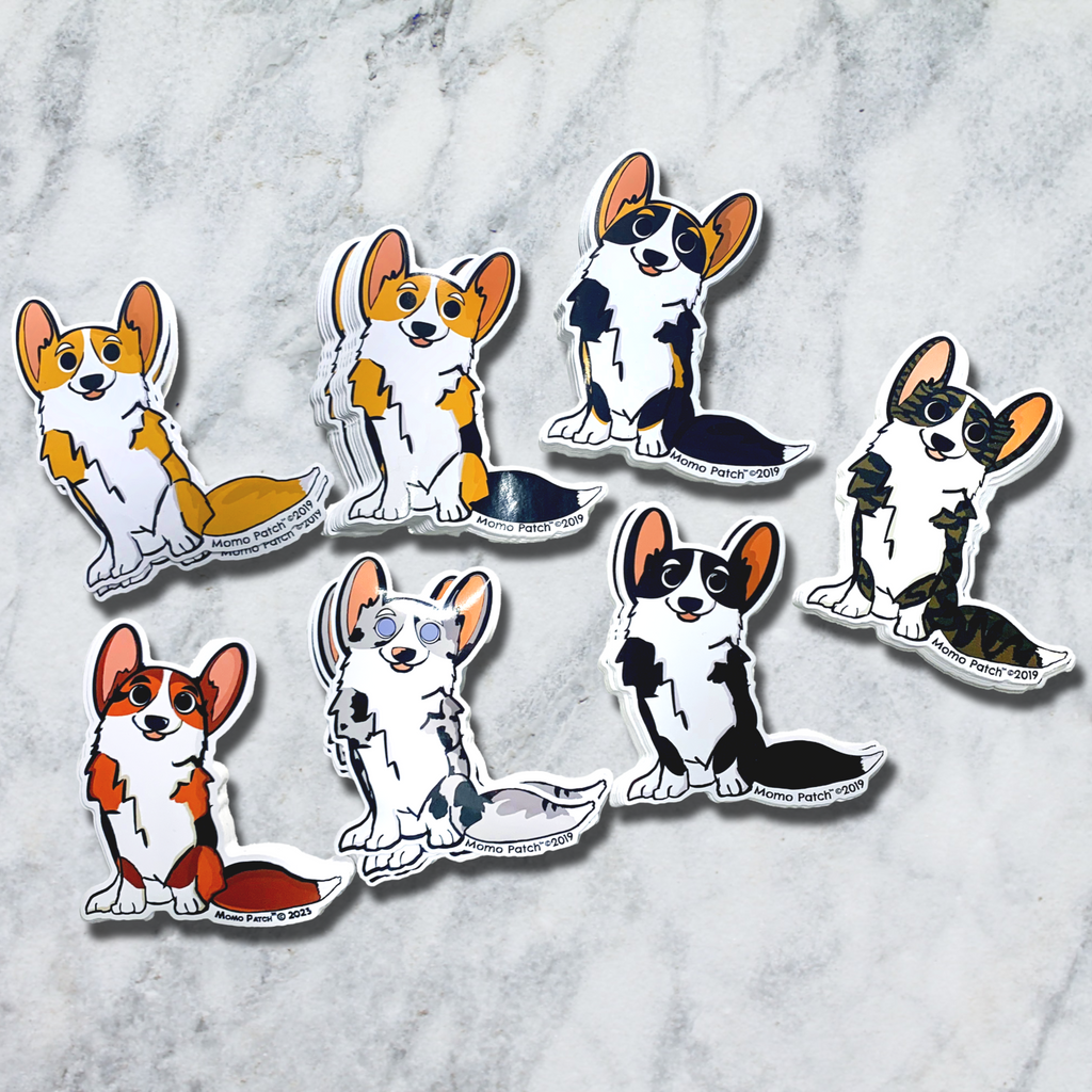 Cardigan Corgi and Undocked Pembroke Corgi Vinyl Stickers - Momo Patch