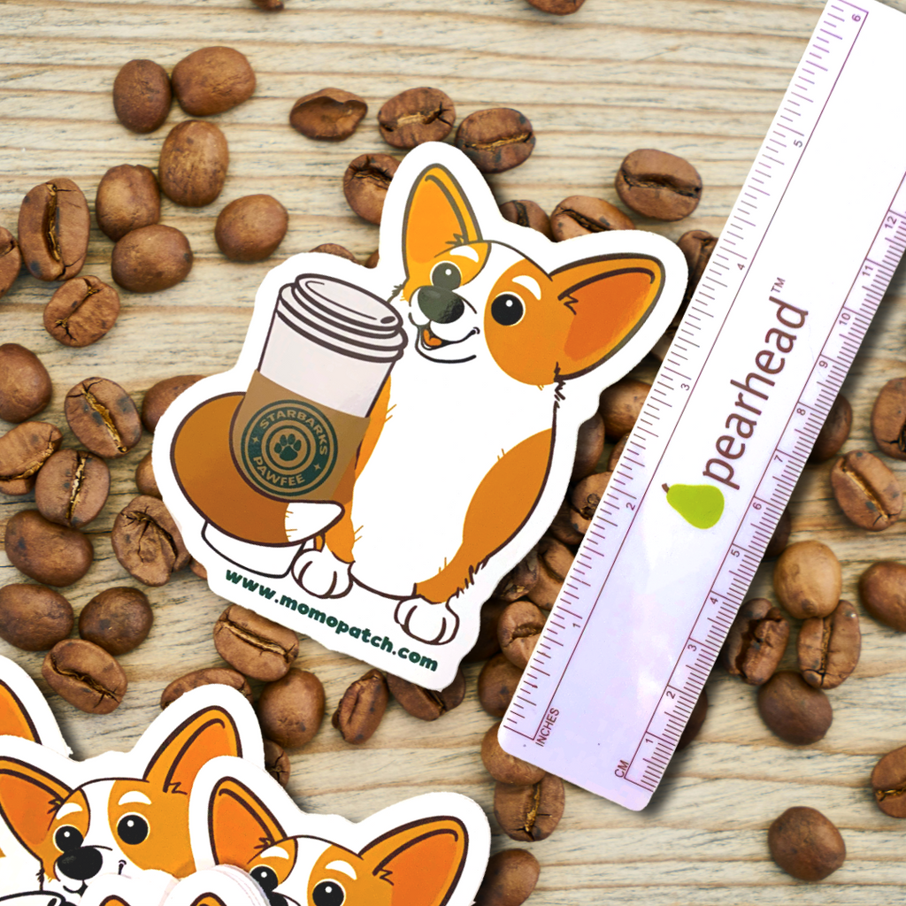 Starbarks Pawfee Coffee Corgi Die Cut Vinyl Glossy Sticker - Momo Patch