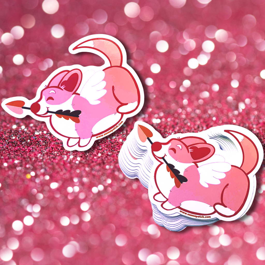 Corgentine Valentine Corgi Vinyl Sticker Set 3 Pack Cupid Corgi Corpid 4 Inches Long - Momo Patch