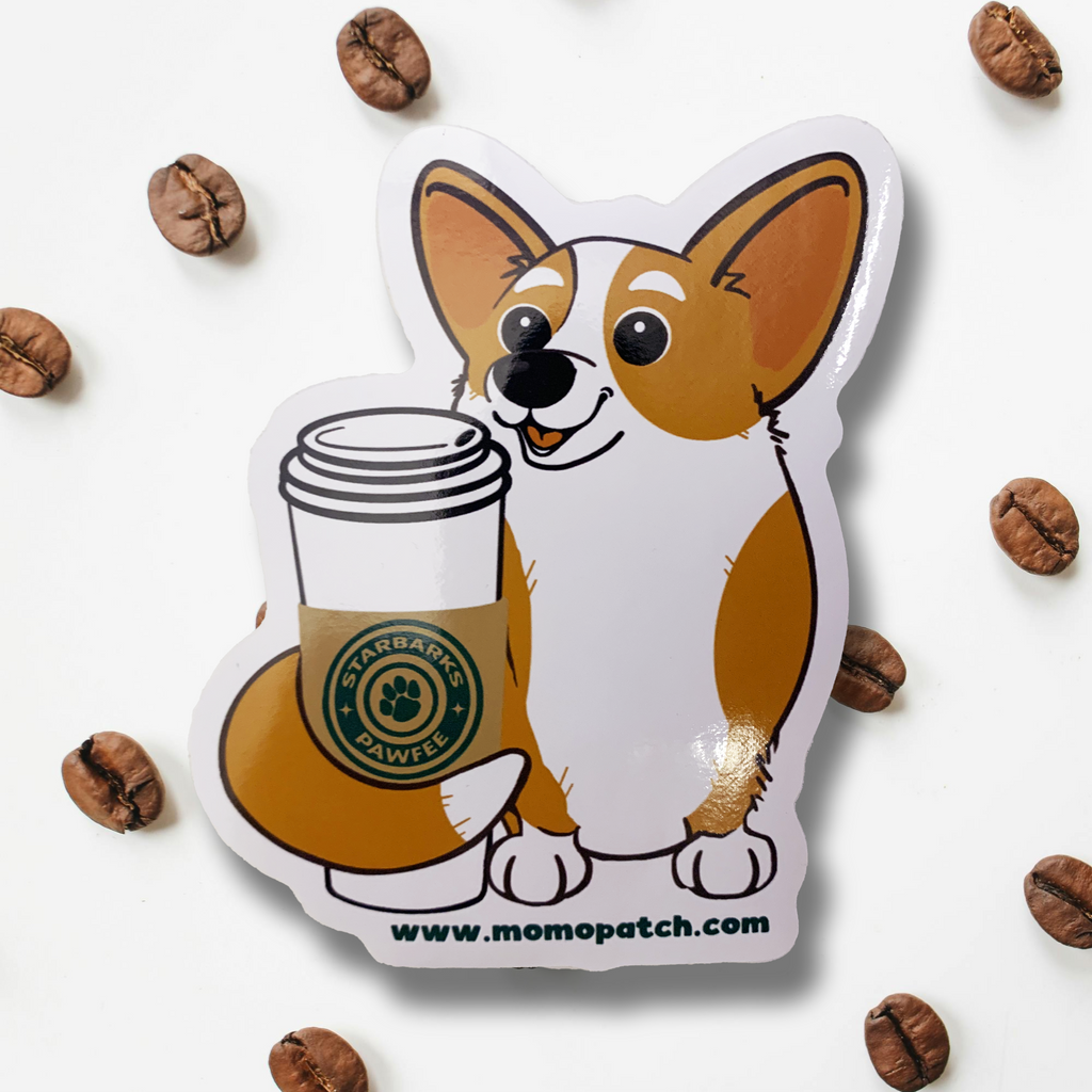 Starbarks Pawfee Coffee Corgi Die Cut Vinyl Glossy Sticker - Momo Patch