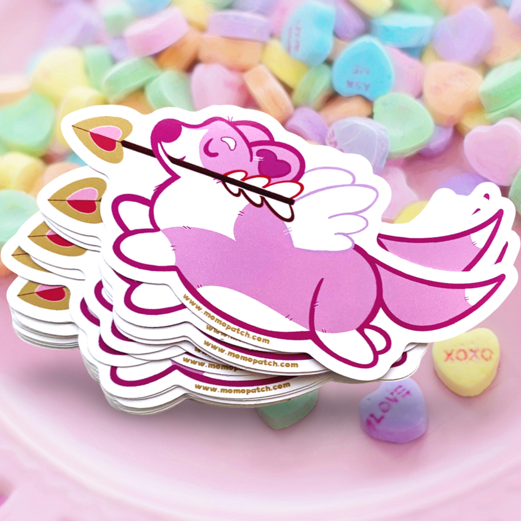 Corgentine Valentine Corgi Vinyl Sticker Set 3 Pack Cupid Corgi Corpid 4 Inches Long - Momo Patch