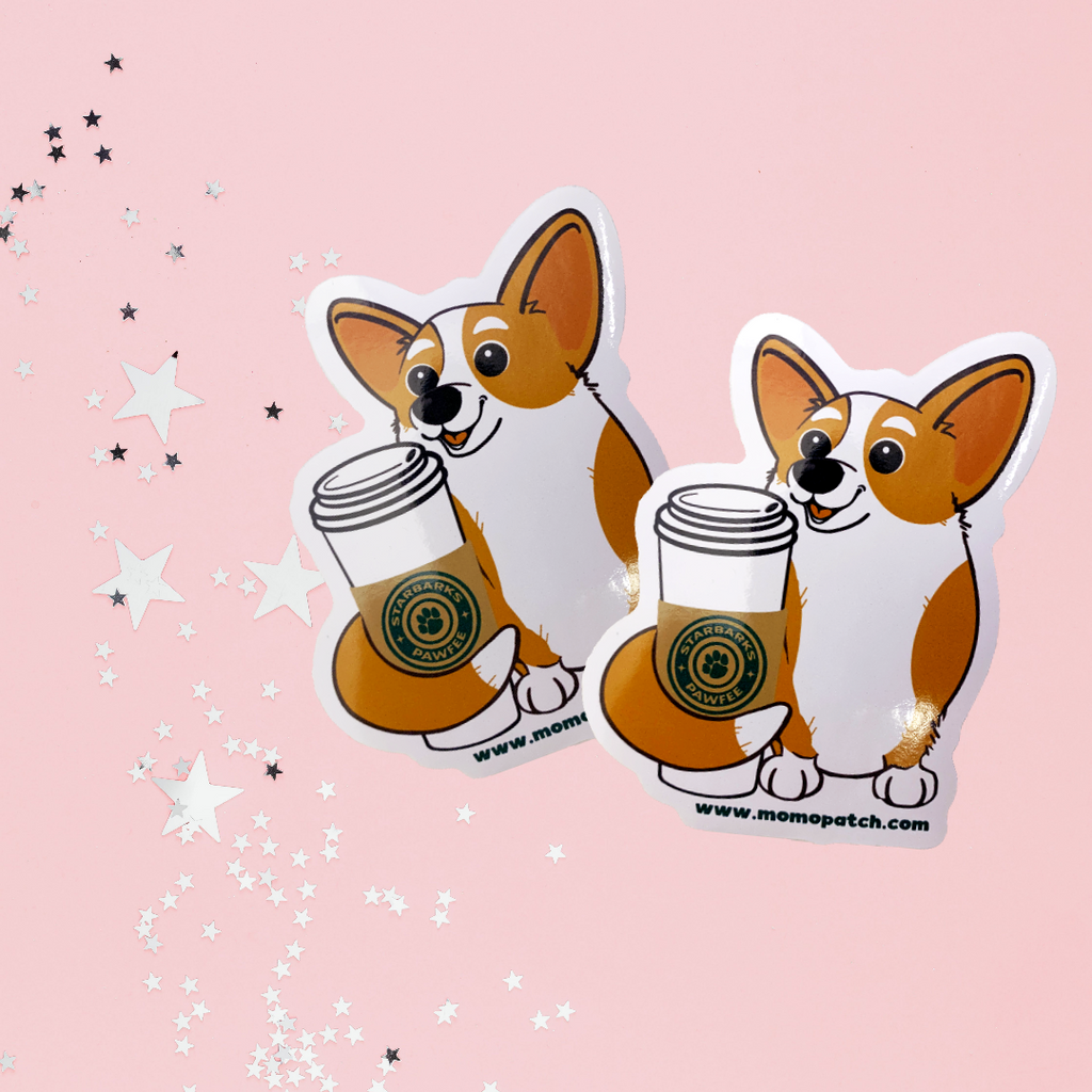 Starbarks Pawfee Coffee Corgi Die Cut Vinyl Glossy Sticker - Momo Patch