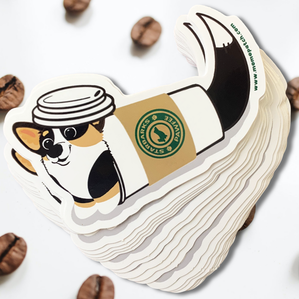 Starbarks Pawfee Coffee TRI Corgi Die Cut Vinyl Glossy Sticker - Momo Patch