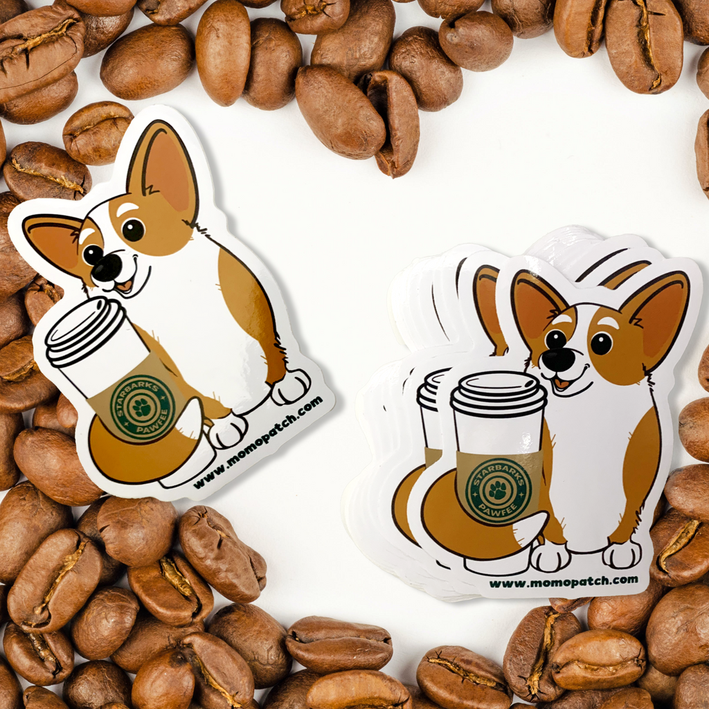 Starbarks Pawfee Coffee Corgi Die Cut Vinyl Glossy Sticker - Momo Patch