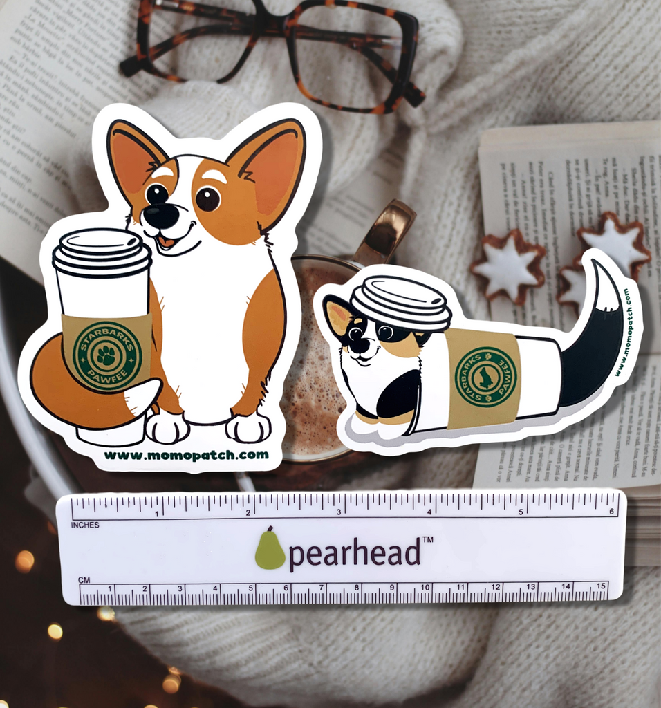 Starbarks Pawfee Coffee Corgi Die Cut Vinyl Glossy Sticker - Momo Patch