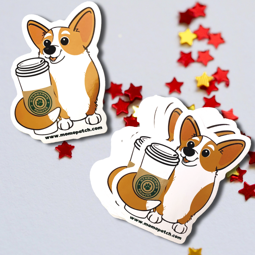 Starbarks Pawfee Coffee Corgi Die Cut Vinyl Glossy Sticker - Momo Patch