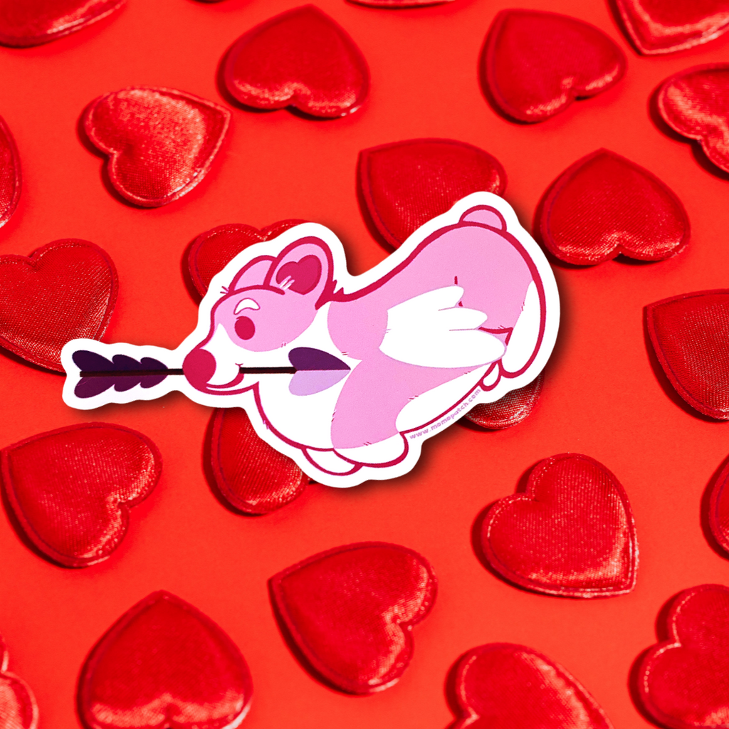Corgentine Valentine Corgi Vinyl Sticker Set 3 Pack Cupid Corgi Corpid 4 Inches Long - Momo Patch