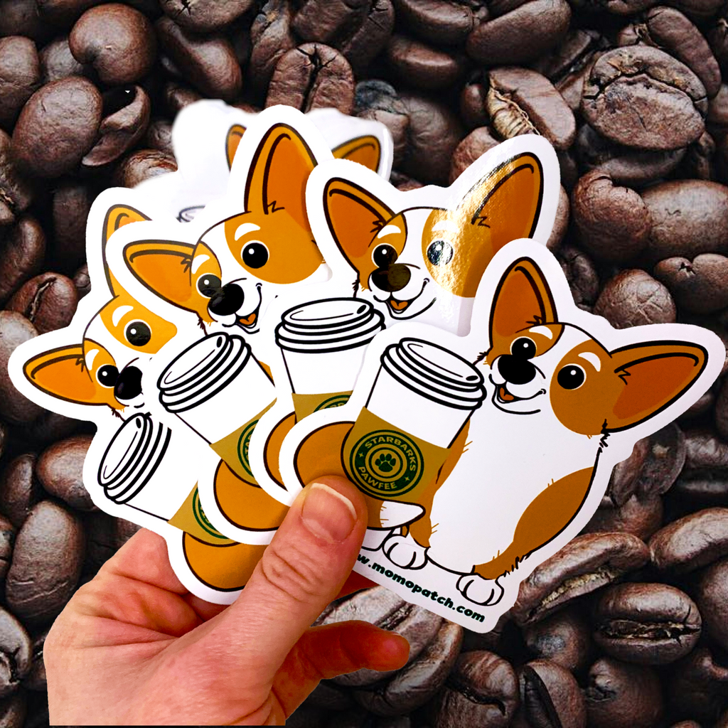 Starbarks Pawfee Coffee Corgi Die Cut Vinyl Glossy Sticker - Momo Patch