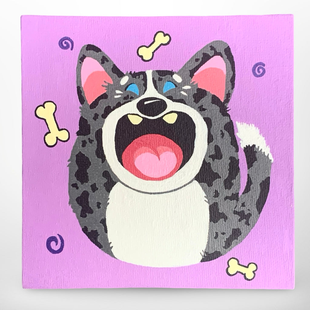 Original Acrylic Paintings on Canvas Cardigan Corgi 'Happy' Blue Merle or Brindle 5 x 5" - Momo Patch