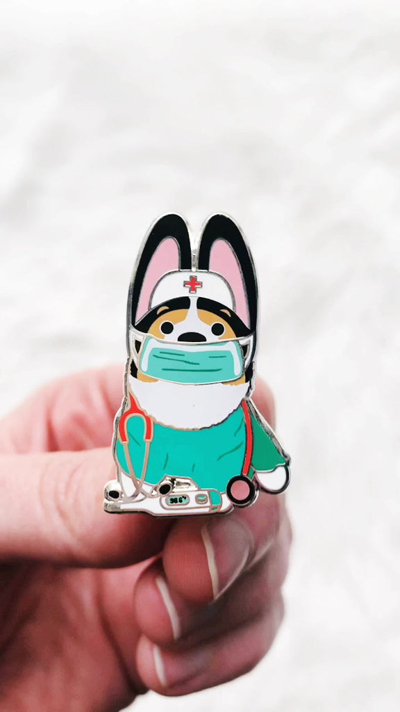 Essential Corgi Nurse Hero Hard Enamel Pin - Momo Patch