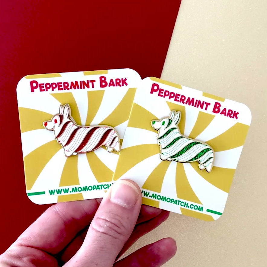 Peppermint Bark! Corgi Hard Enamel Pins - Momo Patch