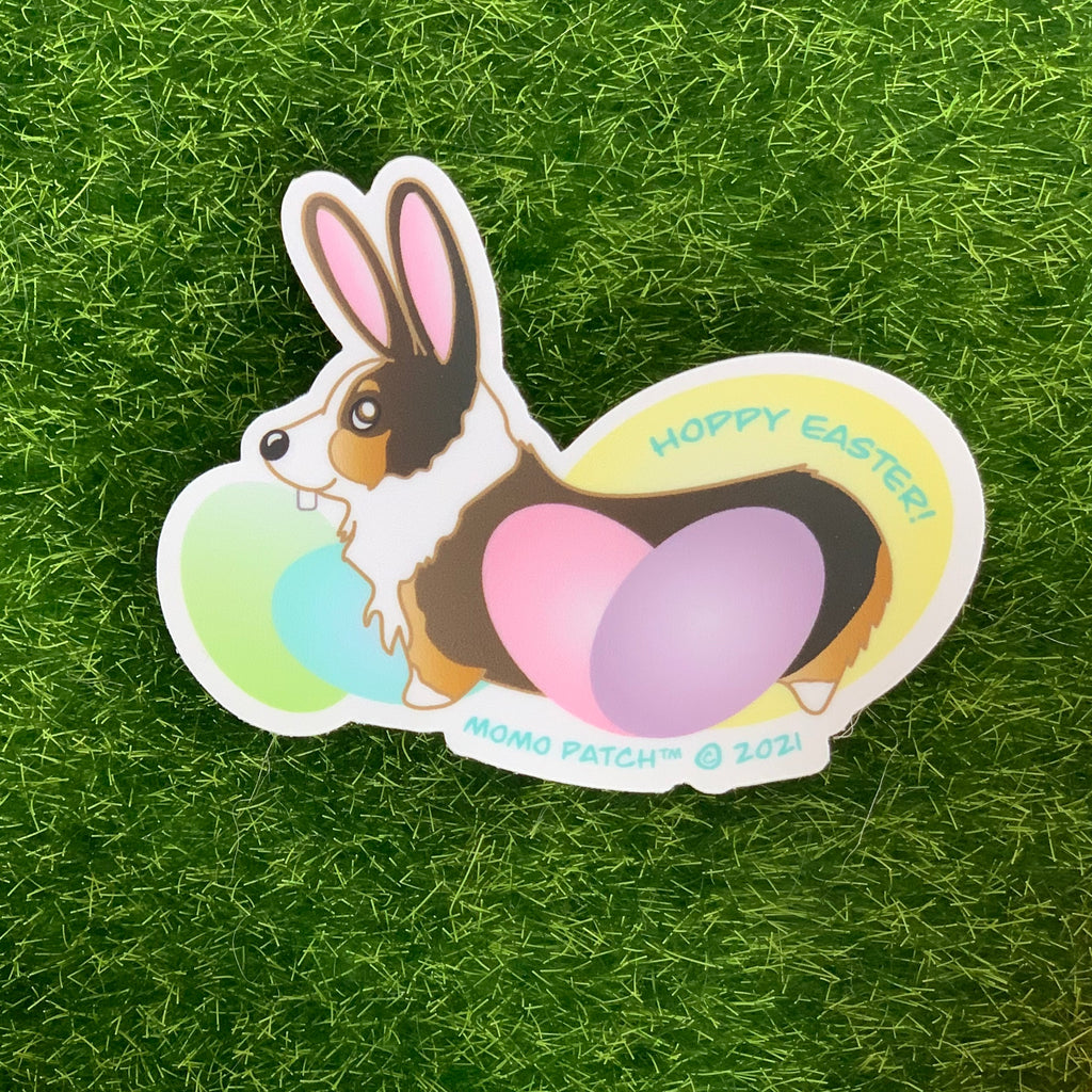 Hoppy Easter Corgi Vinyl Sticker - Momo Patch