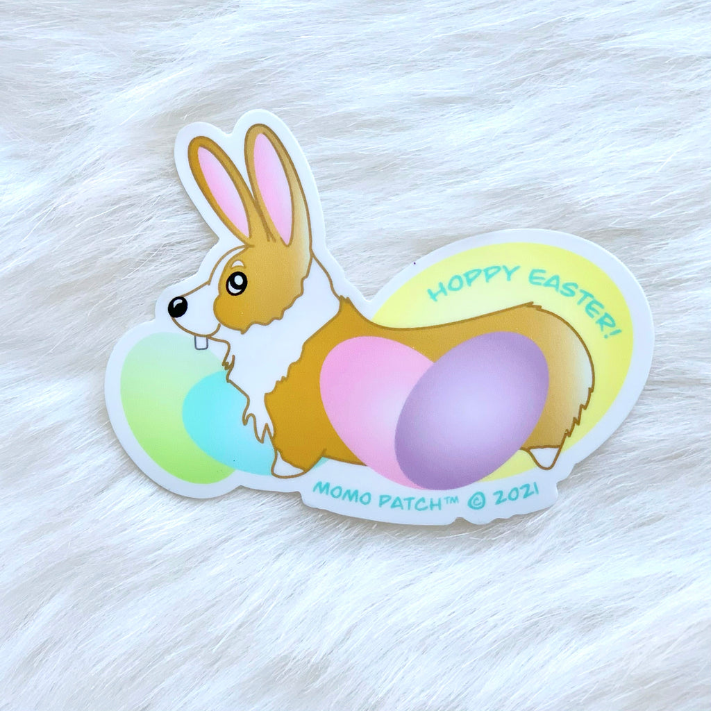 Hoppy Easter Corgi Vinyl Sticker - Momo Patch