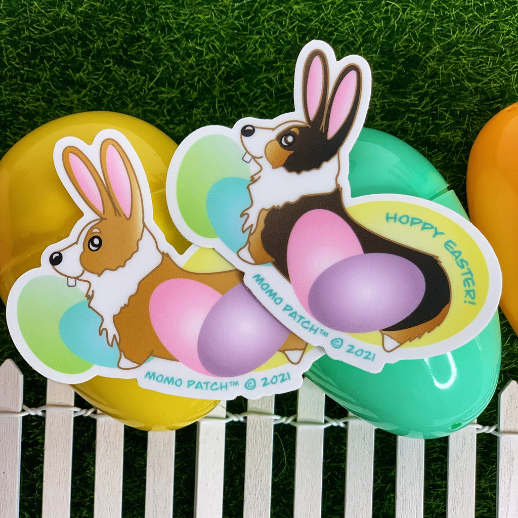 Hoppy Easter Corgi Vinyl Sticker - Momo Patch