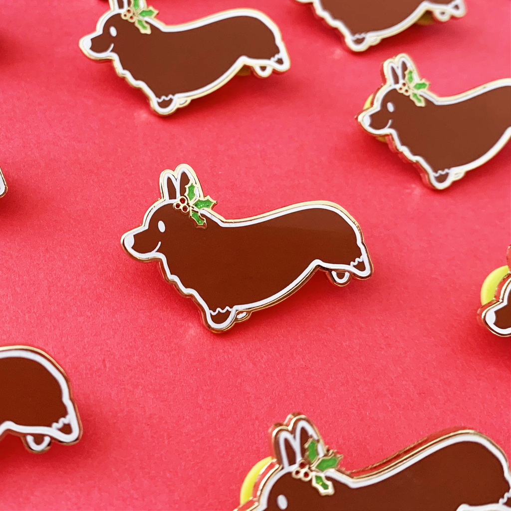 Fred & Ginger Bread Corgi Cookie Hard Enamel Pins - Momo Patch