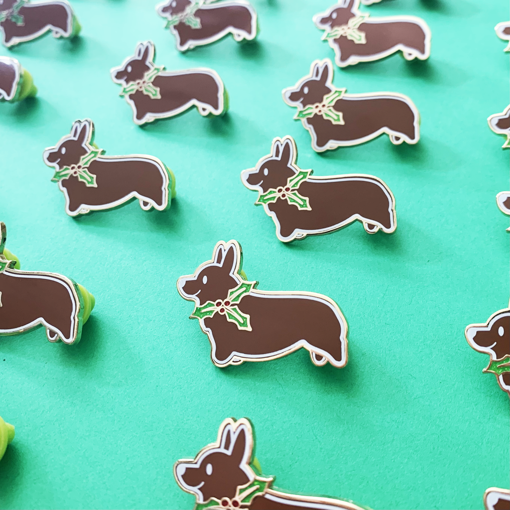 Fred & Ginger Bread Corgi Cookie Hard Enamel Pins - Momo Patch