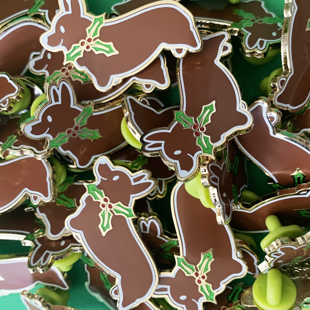 Fred & Ginger Bread Corgi Cookie Hard Enamel Pins - Momo Patch