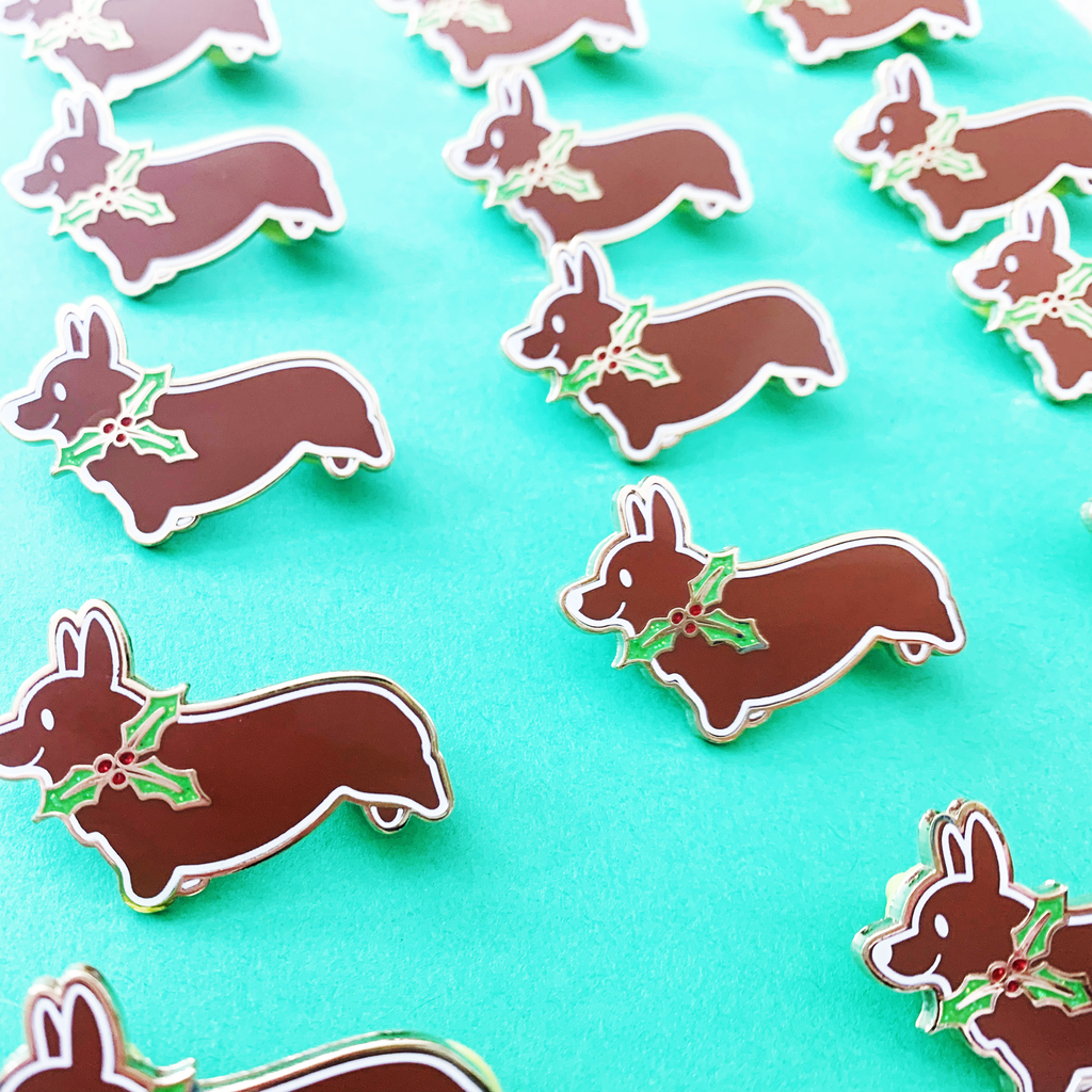 Fred & Ginger Bread Corgi Cookie Hard Enamel Pins - Momo Patch