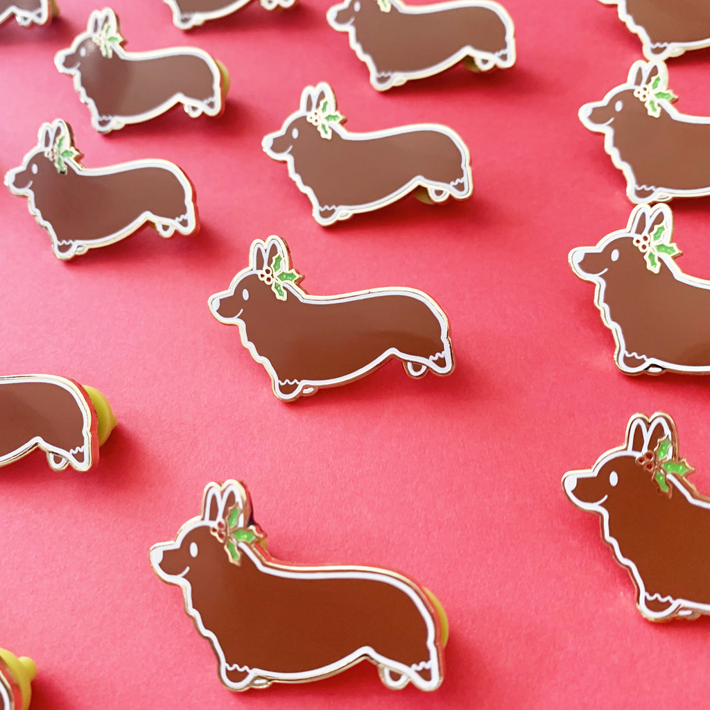 Fred & Ginger Bread Corgi Cookie Hard Enamel Pins - Momo Patch