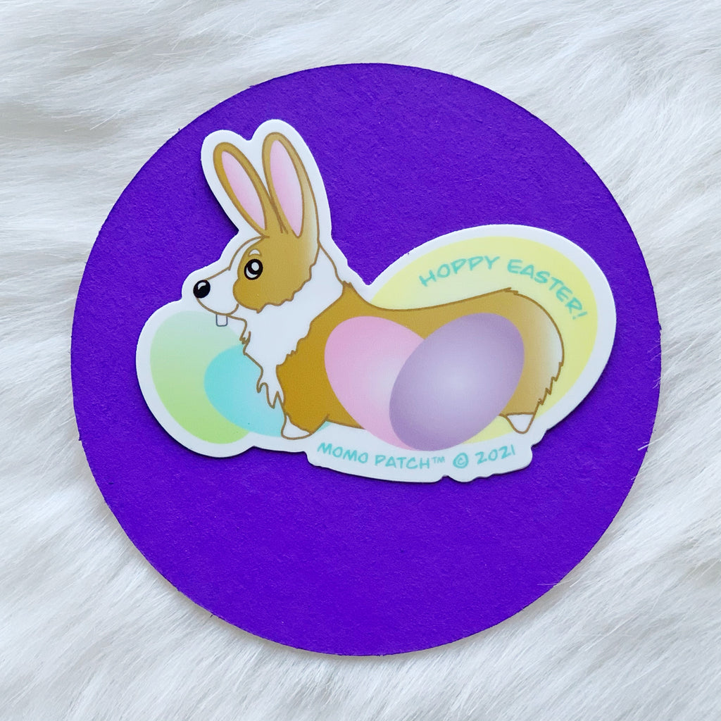 Hoppy Easter Corgi Vinyl Sticker - Momo Patch