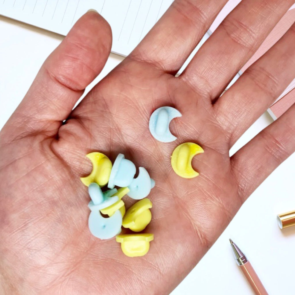 Half-Moon Rubber Pin Backings - Light Blue or Light Yellow - Momo Patch