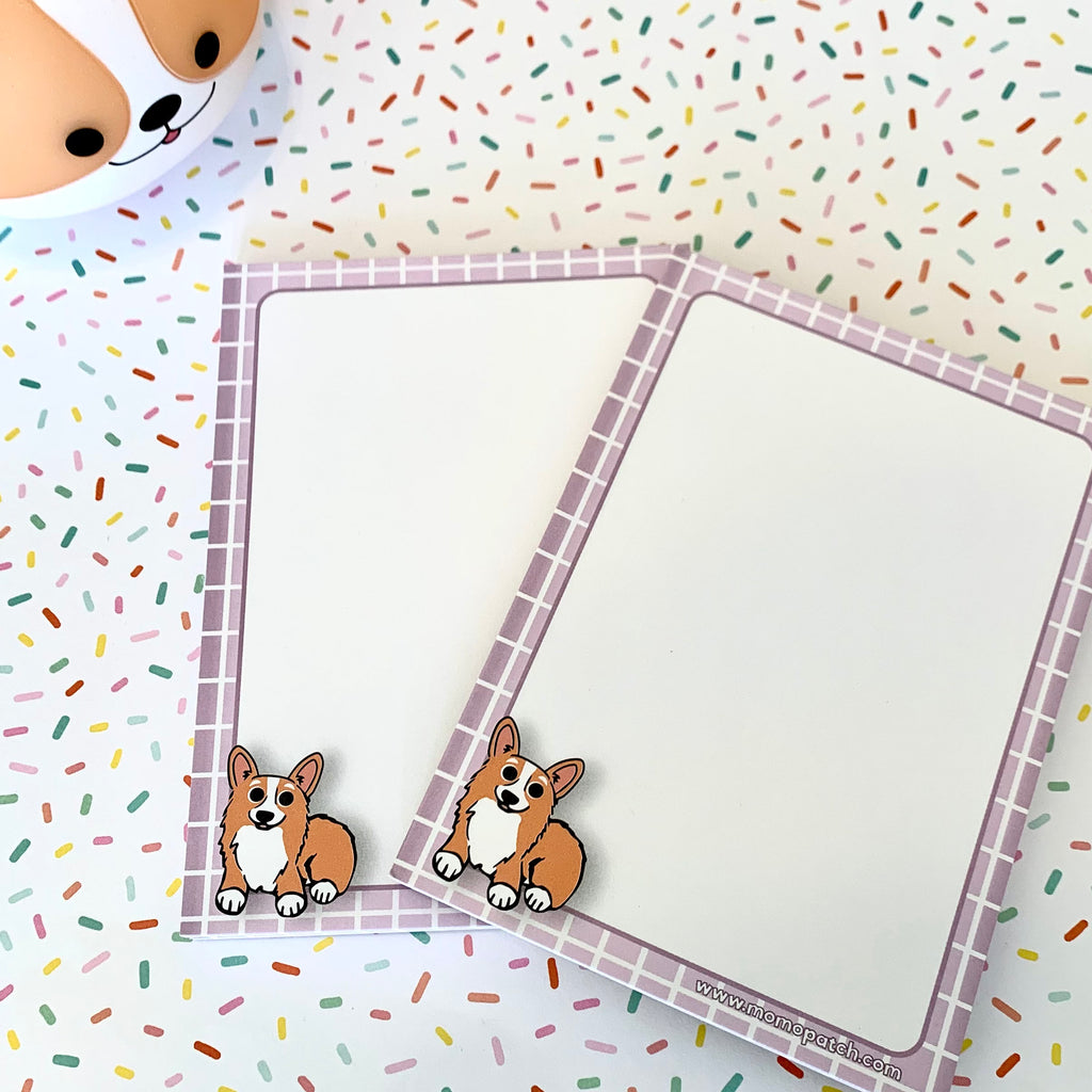 Red & White Corgi Lavender and/or Tri Corgi Green Notepad - Momo Patch