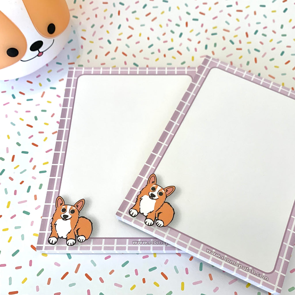 Red & White Corgi Lavender and/or Tri Corgi Green Notepad - Momo Patch