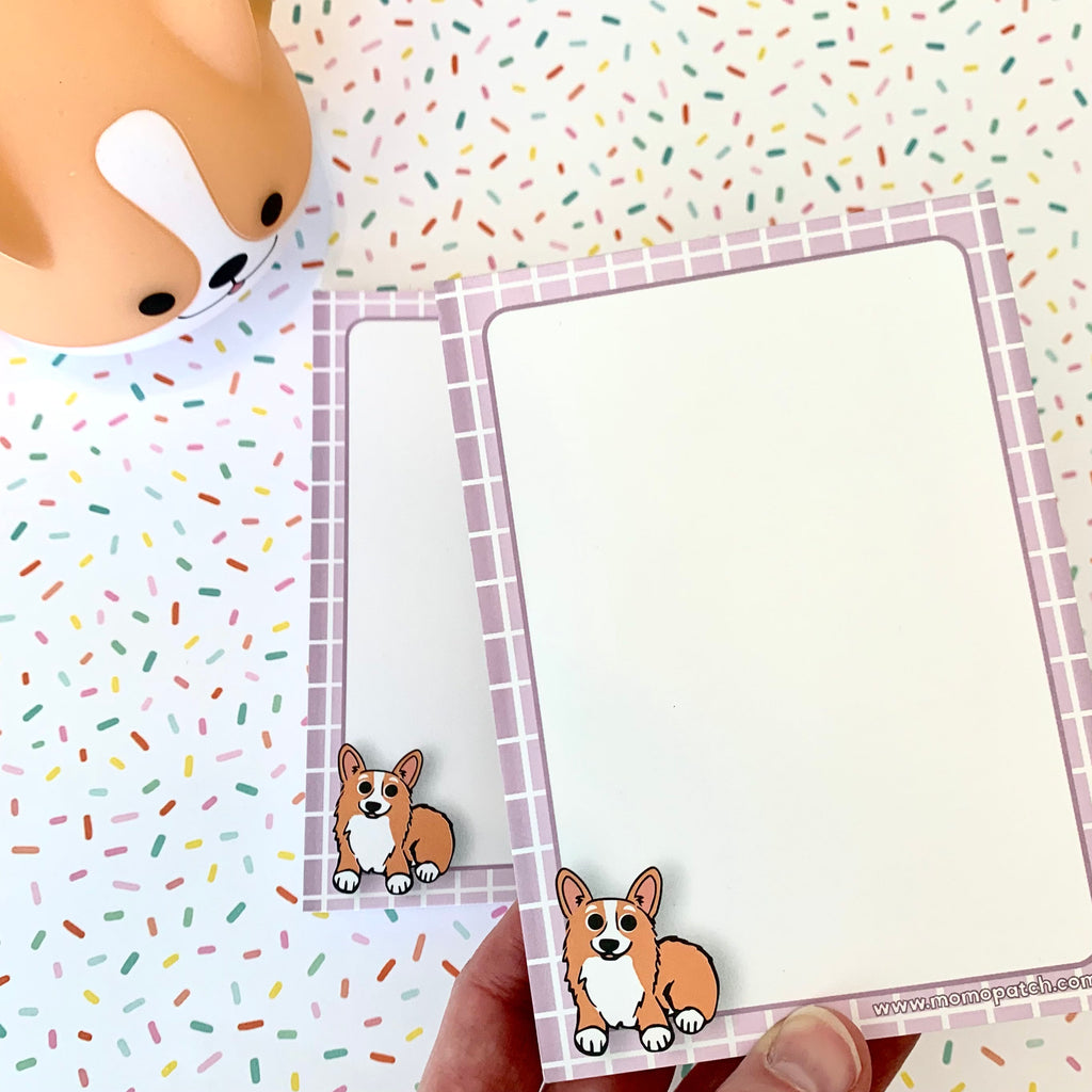 Red & White Corgi Lavender and/or Tri Corgi Green Notepad - Momo Patch