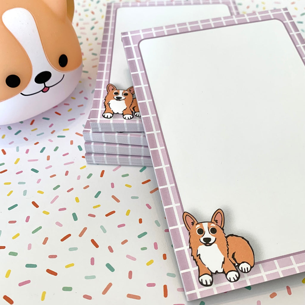 Red & White Corgi Lavender and/or Tri Corgi Green Notepad - Momo Patch