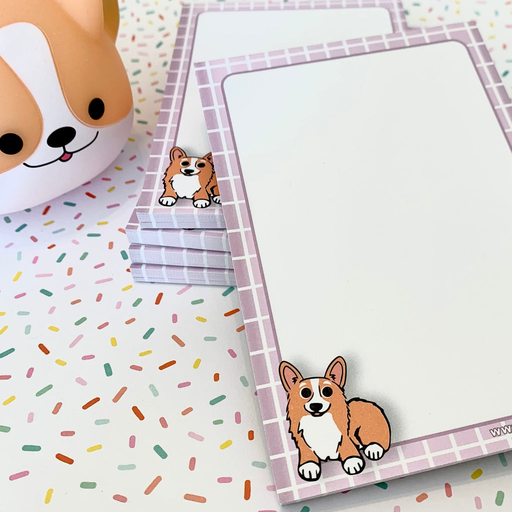 Red & White Corgi Lavender and/or Tri Corgi Green Notepad - Momo Patch