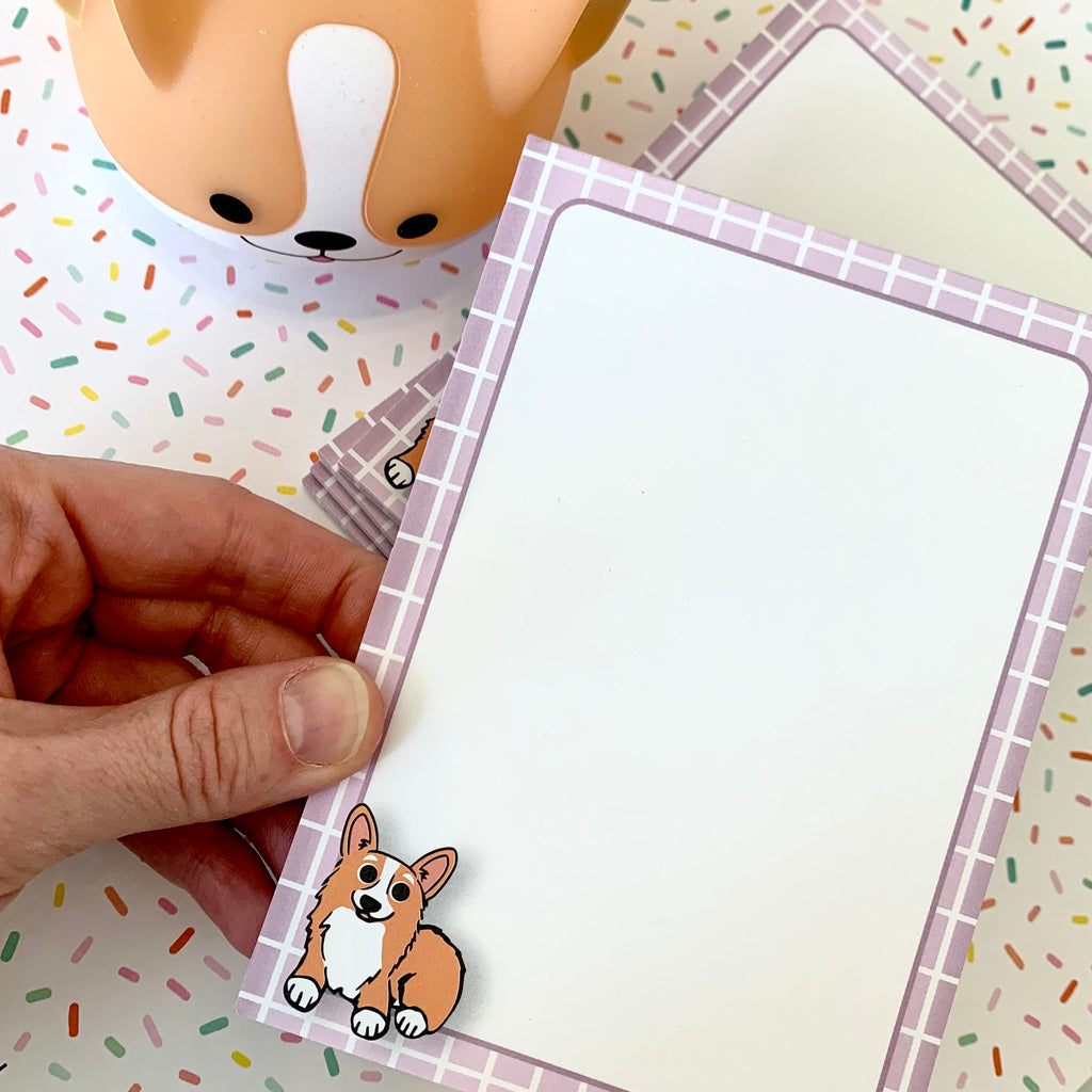 Red & White Corgi Lavender and/or Tri Corgi Green Notepad - Momo Patch