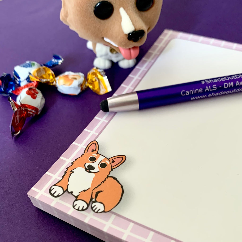 Red & White Corgi Lavender and/or Tri Corgi Green Notepad - Momo Patch