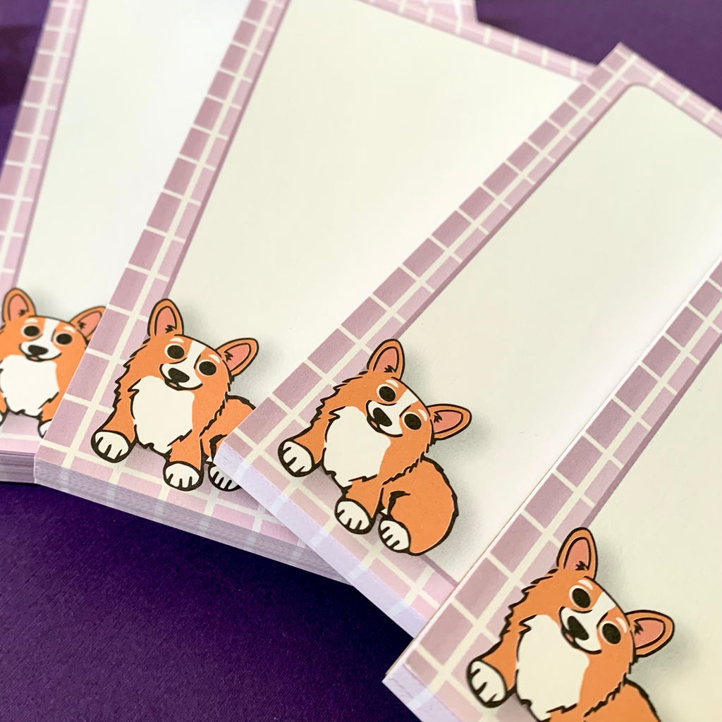 Red & White Corgi Lavender and/or Tri Corgi Green Notepad - Momo Patch